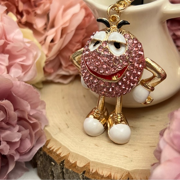 Whimsical Pink Crystal M&M Character Keychain Charm - Picture 5 of 16